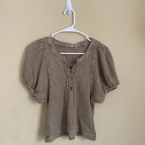 Free People Brown Lace-Up Top